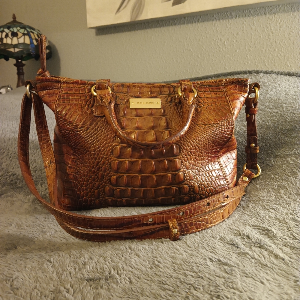 Brahmin Brown Crocodile-Embossed Leather Handbag
